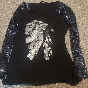Long sleeve tee shirt with sequins down both arms